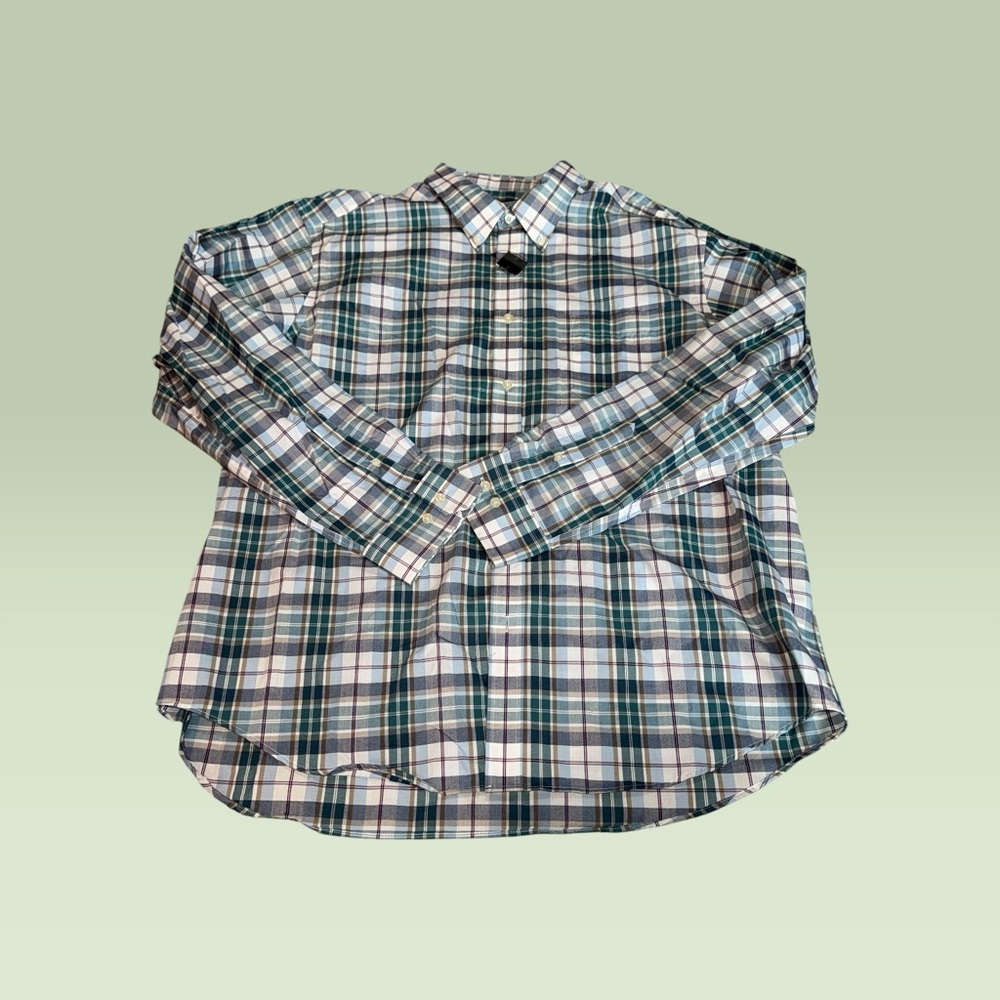Men's Green Plaid Dress Shirt Kenneth Roberts XXL NWT